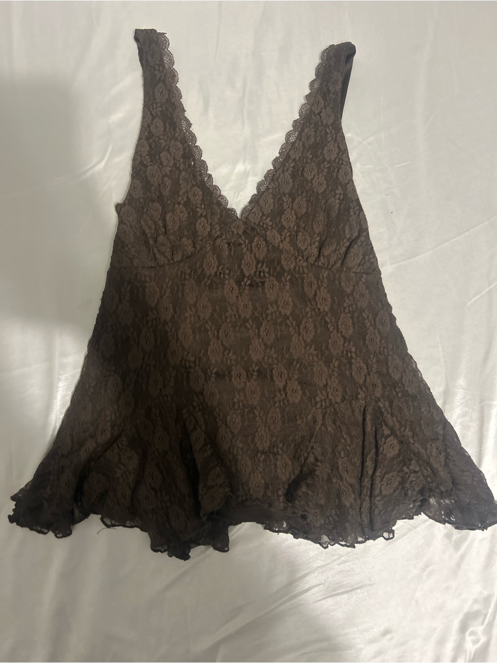 Brown Lace V-Neck Sleep Chemise